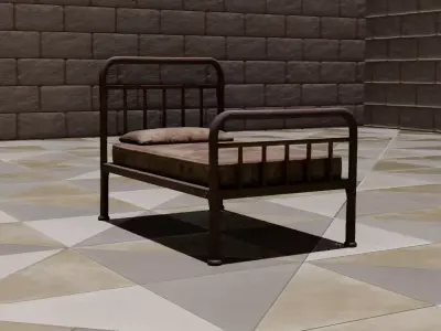 Rusty Metal Bed  Low Poly Game Ready 3D Model Free low-poly 3D model