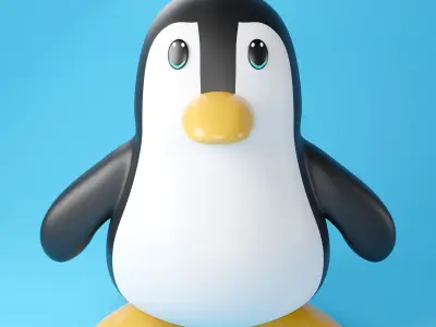 Cute penguin 3D model flat design  Low-poly 3D model