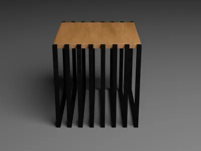 Modern Steel and Oak Wood Side Table Free 3D model