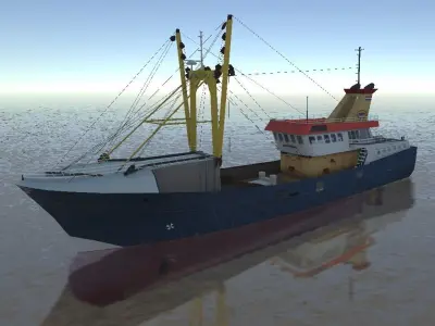 Beam Trawler fishing ship low-poly 3d model Low-poly 3D model