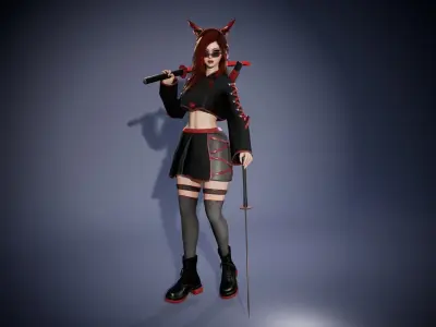 Sci-fi Girl With Katana Low-poly 3D model