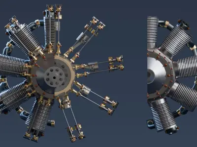 Realistic Engine - Radial Engine Low-poly 3D model