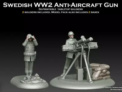 Swedish WW2 Anti Aircraft Gun Team 3D print model