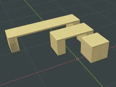 Modern Wooden Benches Set  Low-poly 3D model