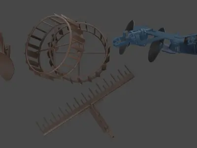 Low-poly local thailand tractor parts model Low-poly 3D model