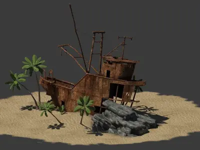 Shipwrecked Boat Low-poly 3D model