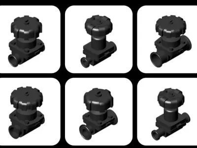 Sanitary Diaphragm Valve Complete Set Hand 1-2 in to 2-1-2 in 3D model