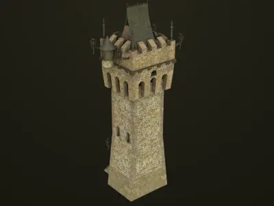  Old Castle Watch Tower 01 All PBR Unity UE Textures Included Low-poly 3D model