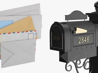 Black Mailbox With Envelopes 3D model