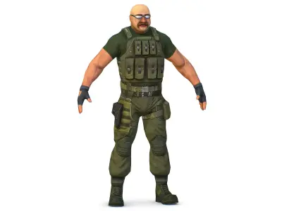 Military Soldier in Tactical Gear Combat Boots and Pistol Low-poly 3D model
