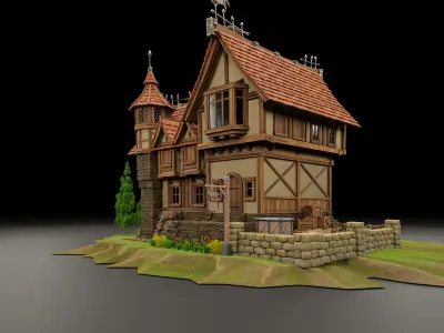 STYLIZED MEDIEVAL BUILDING 04 PRINT READY Low-poly 3D model