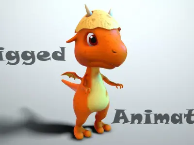 Cartoon baby dragon Low-poly 3D model