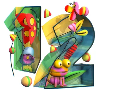 Cartoon 3D illustration Number 1 2 frog Low-poly 3D model