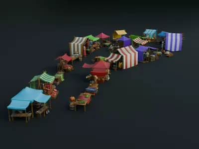 Medieval Market PACK Low-poly 3D model
