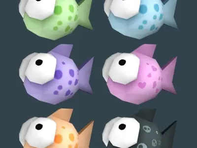 Cartoon low poly fish with multiple textures Low-poly 3D model