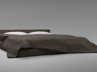 Large bed in a modern style with a blanket and pillows Free 3D model