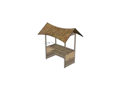 Bamboo Booth with Thatched Roof Traditional 3D Model Free 3D print model