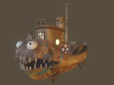 Stylized Spiked Fish Boat Low-poly 3D model