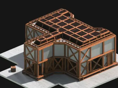 Medieval Low Poly Building Castle Wooden Village Stone House 42 Low-poly 3D model