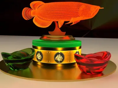 Chinese gold Ingot with led light fish   3D model
