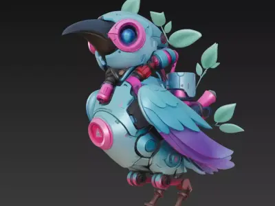 Bio-Mecha Bluebird - Stylized Robotic Bird 3D Model 3D print model