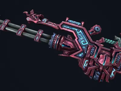 Fantasy dwarf minigun Low-poly 3D model