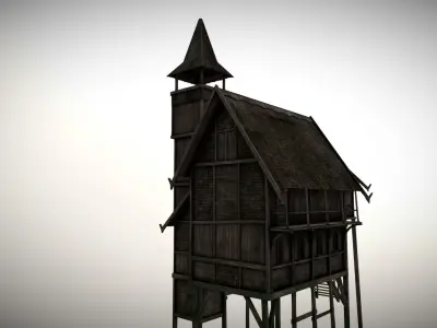 Medieval Lake Village - House 4 with interiors Low-poly 3D model