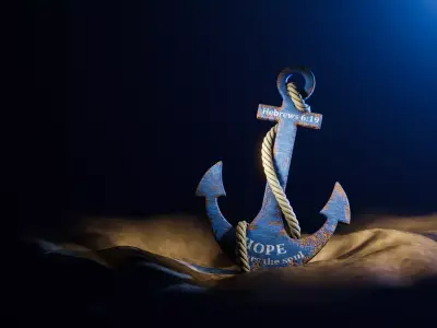 Wooden Ship Anchor with Rope Low-poly 3D model