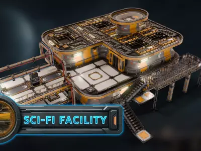 3DT Sci-Fi Research Facility Modular Pack Low-poly 3D model
