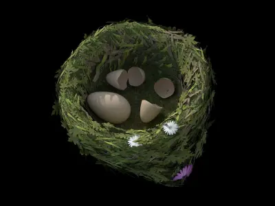 Bird Nest flower Low-poly 3D model