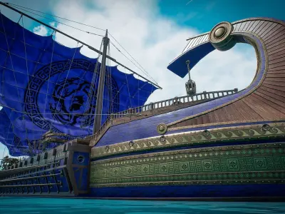 Antique Ship Trireme with interior Low-poly 3D model