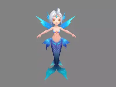 Cartoon mermaid girl Low-poly 3D model