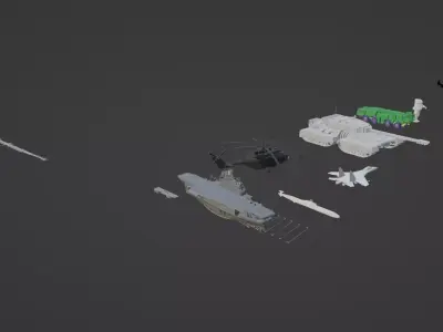 Military bundle - aircraft carrier and weapons Free 3D model