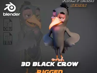 Chibi Crow - 3D Black - Rigged Cartoon Bird Low-poly 3D model