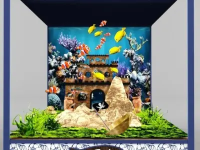 Aquarium with fish and plants inside 3D model