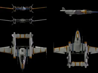 LH-38 LH-Wing - P38 Lightning Inspired Star Wars Fighter Low-poly 3D model
