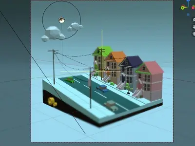 City street home and car Low-poly 3D model