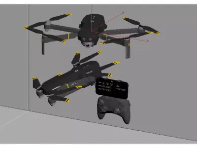 Folding aerial drone Low-poly 3D model
