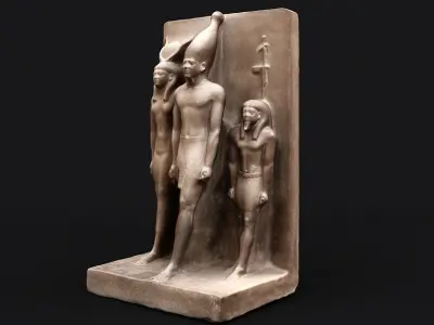 Egyptian King Menkaure With Hathor and Theban God 3D model