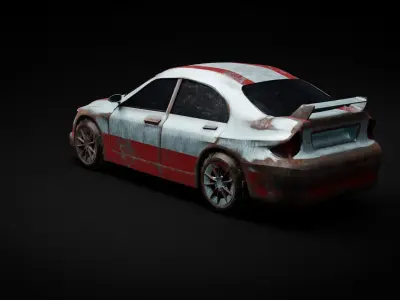 Rusted Sports Racing Car fully rigged Free low-poly 3D model