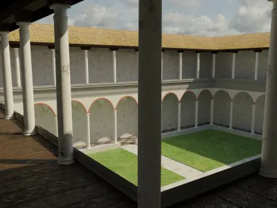 Cloister courtyard with columns and grass 3D model