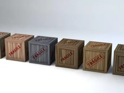 Fragile Wooden Crates Pack Low-poly 3D model