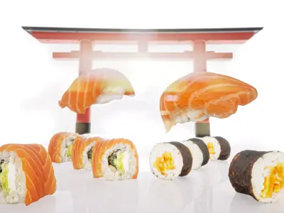 Salmon mix sushi realistic rolls Low-poly 3D model