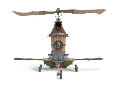 Airship wooden flying machine Low-poly 3D model