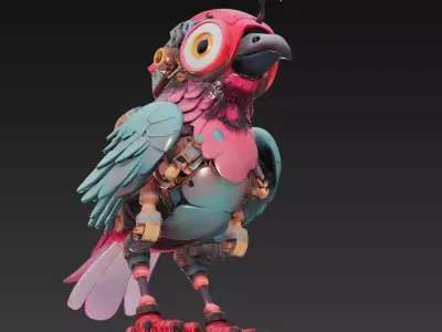 Cherry Blossom Mech Bird - Cute Robotic Creature 3D Model 3D print model