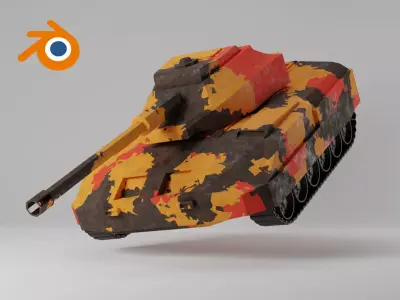 Lowpoly Tank in camouflage 3D model