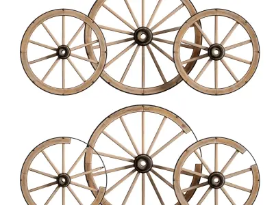 Wooden cart wheels set 3D model