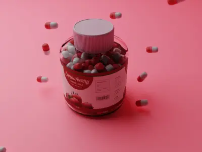 Strawberry Capsule Bottle - 3D Model Free 3D model