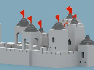 Voxel Castle Low-poly 3D model