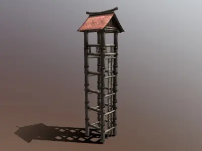 Asian Medieval Watchtower Low-poly 3D model